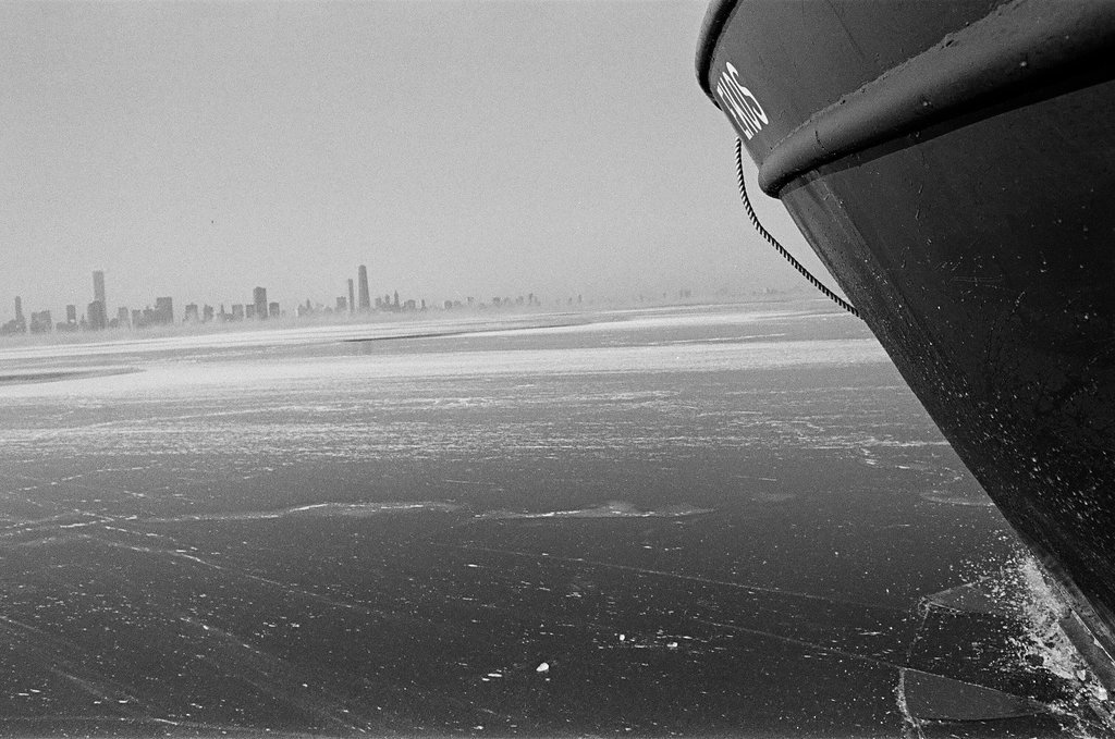 Department of Energy boat in frozen Lake Michigan - Chicago Sun-Times
