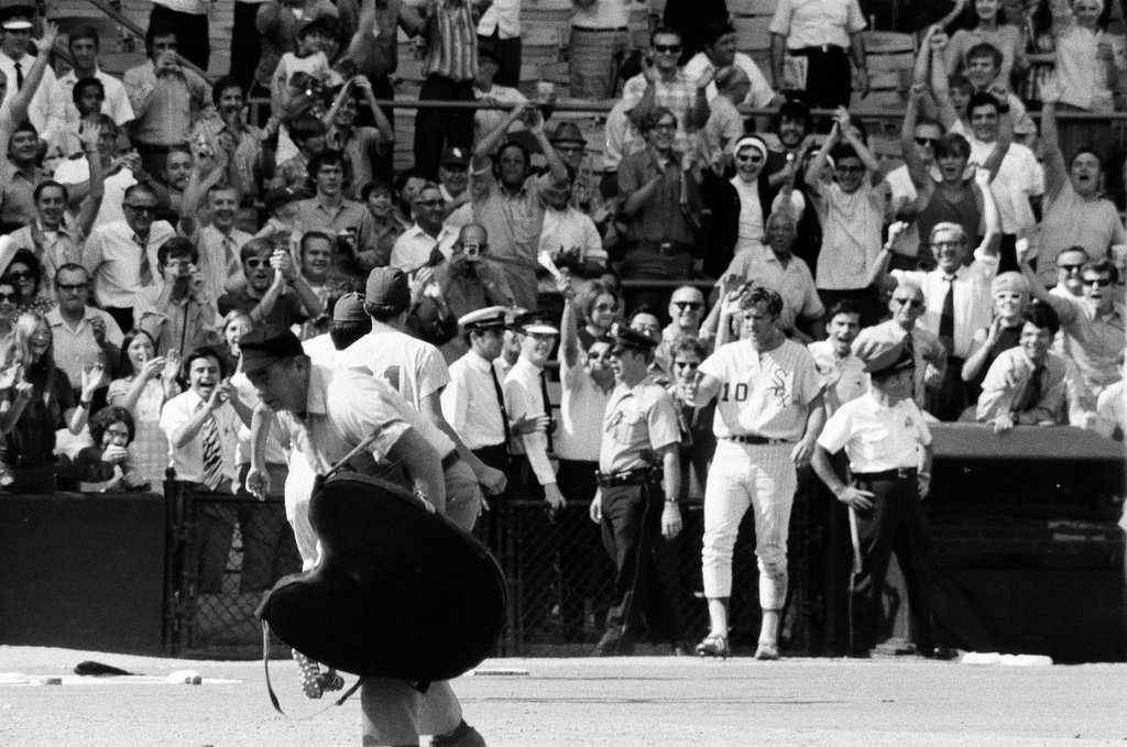 Chicago White Sox third baseman Bill Melton hits his thirty-third home run - Bob Langer for Chicago Sun-Times