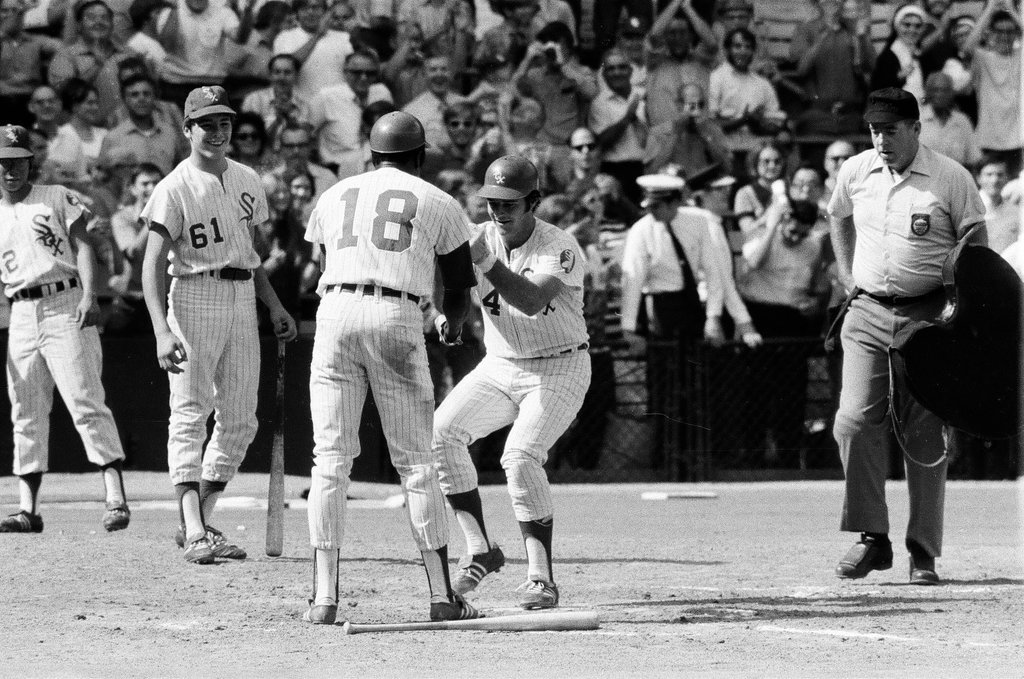 Chicago White Sox third baseman Bill Melton hits his thirty-third home run - Bob Langer for Chicago Sun-Times