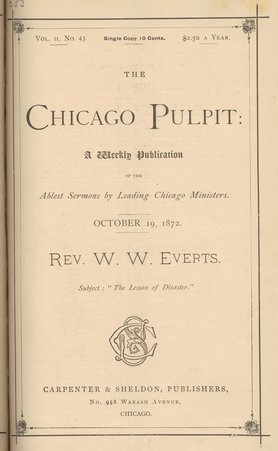The Chicago Pulpit:  A Weekly Publication, October 19, 1872 (cover) - Carpenter & Sheldon