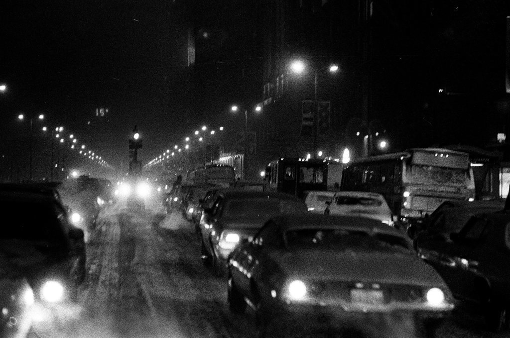 Traffic on Michigan Avenue drives through some heavy snowfall. - Chicago Sun-Times