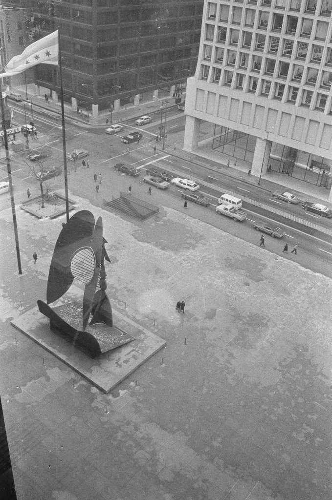 Views of the Civic Center Plaza while it snows outside - Chicago Sun-Times
