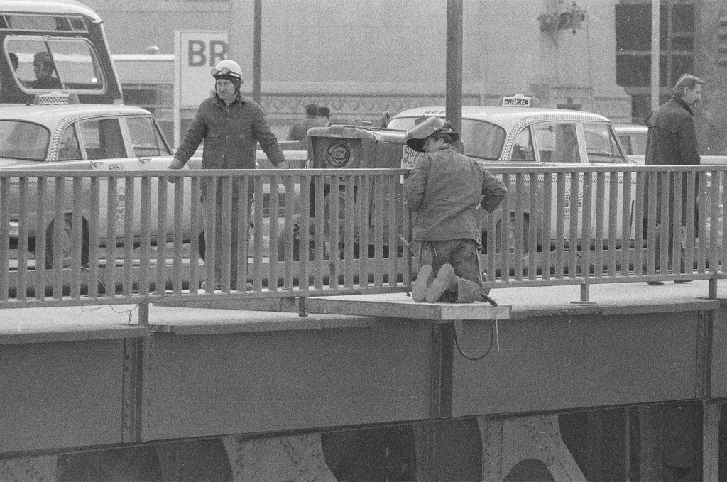 Welders work on Michigan Avenue Bridge - Ray Burley for Chicago Sun-Times
