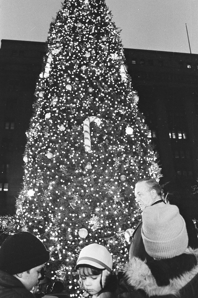 Mayor Richard J. Daley turns on the lights of the 16th annual Civic Center Christmas tree - Chicago Sun-Times