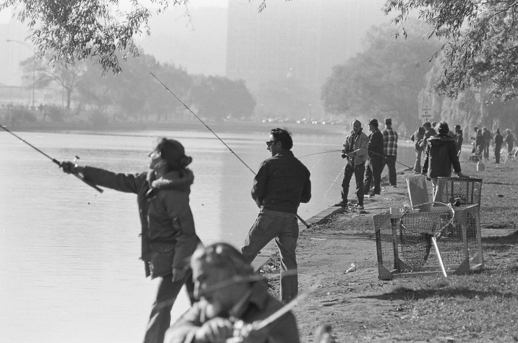 People fish at the Lincoln Park Lagoon on a fall day - Chicago Sun-Times