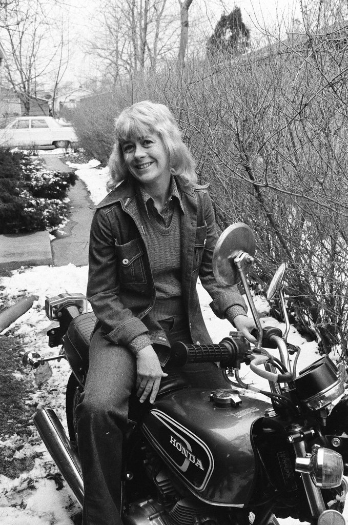 Portraits of steelworker Linda White on her motorcycle and in her neighborhood - Chicago Sun-Times