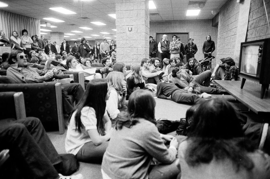 A group of Northwestern University students watch Richard Nixon's inauguration - Chicago Sun-Times
