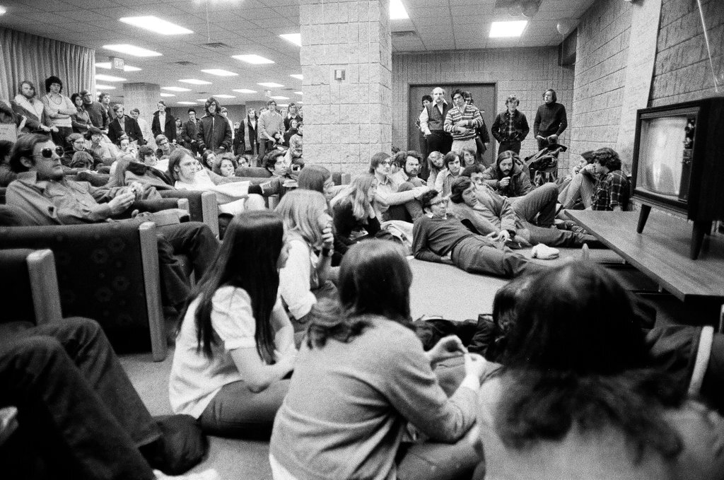 A group of Northwestern University students watch Richard Nixon's inauguration - Chicago Sun-Times