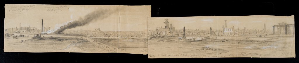 Drawing of a scene during the Chicago Fire of 1871 - Waud, Alfred R. (Alfred Rudolph), 1828-1891