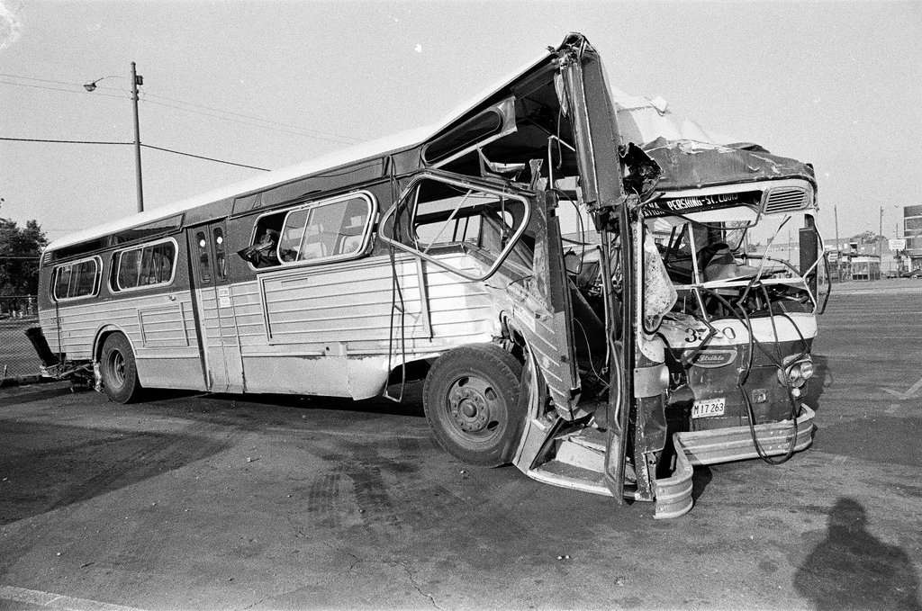 Images of a totaled Chicago Transit Authority bus and passenger vehicle - Chicago Sun-Times