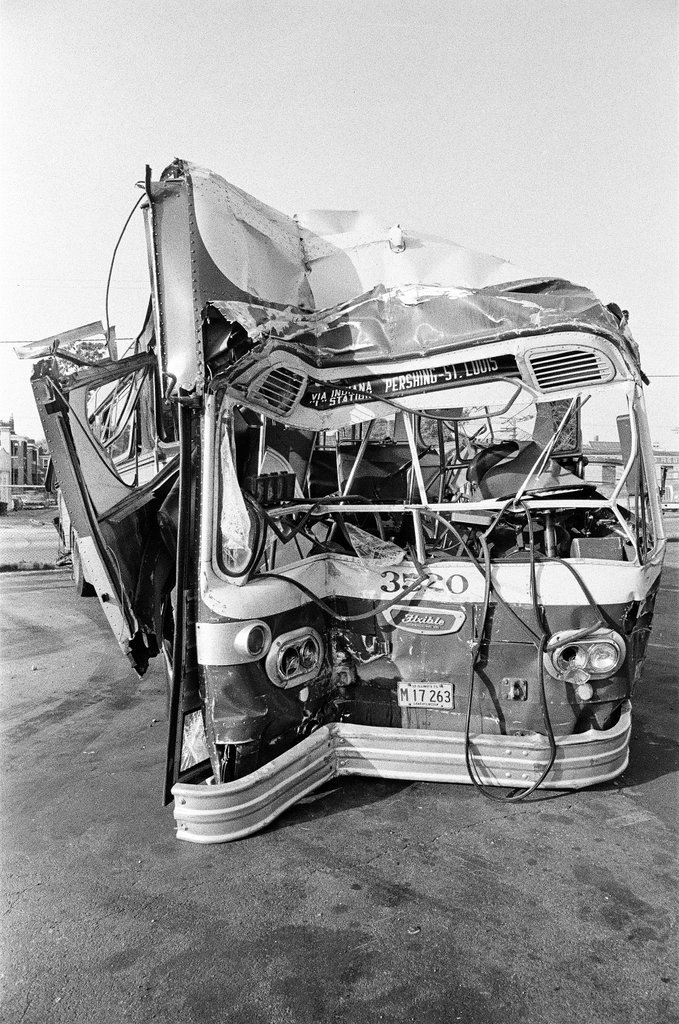 Images of a totaled Chicago Transit Authority bus and passenger vehicle - Chicago Sun-Times