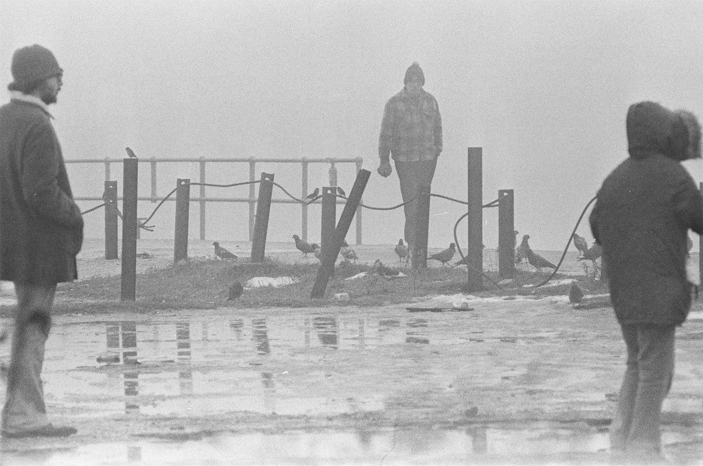 People walk through the Civic Center plaza and watch boats on Christmas morning - Don Bierman,Jerry Tomaselli for Chicago Sun-Times