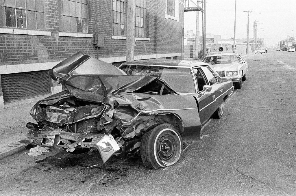 Images of a totaled Chicago Transit Authority bus and passenger vehicle - Chicago Sun-Times