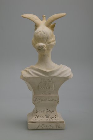 Bust of I Will Maiden - back. Shows figure that was chosen to represent the spirit of Chicago, symbolizing Chicago's recovery from the Great Fire and its determination to host the World's Columbian Exposition. - Fjelde, Jakob Henrik Gerhard