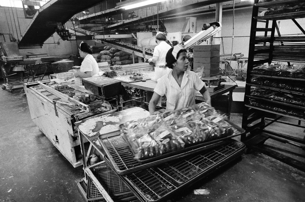 Views of the assembly process at the Buttermaid Bakeries donut plant - Chicago Sun-Times