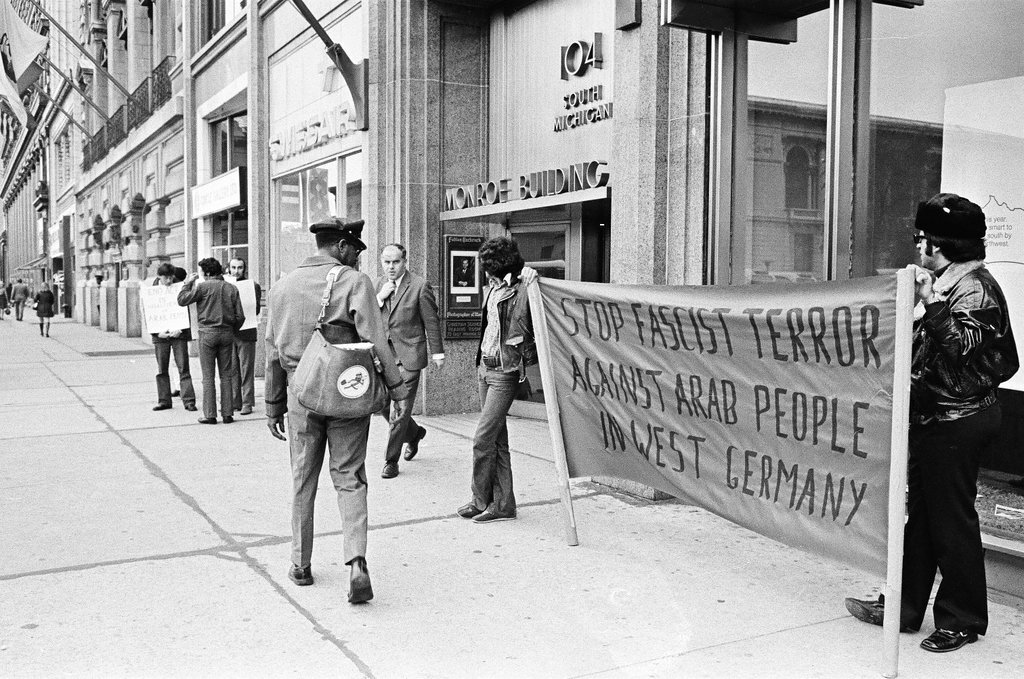 Palestinians picket in front of the German Consulate offices following the Munich Massacre - Chicago Sun-Times