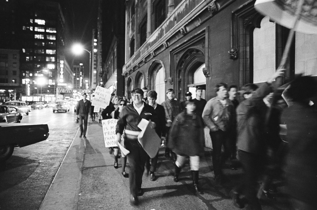 SDS march to Hilton Hotel on election day - Howard D. Simmons for Chicago Sun-Times