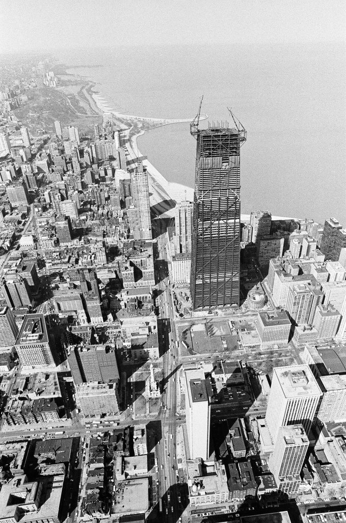 Aerial views of construction on John Hancock Center - Jack Dykinga for Chicago Sun-Times