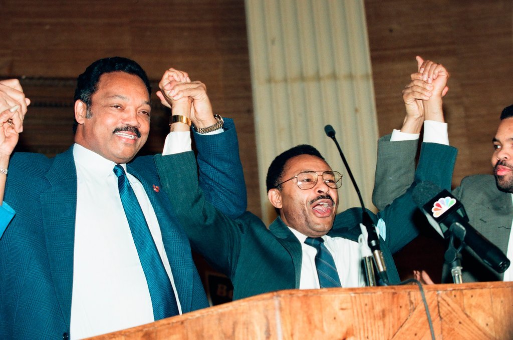 Roland Burris and Jesse Jackson at mayoral campaign - Chicago Sun-Times