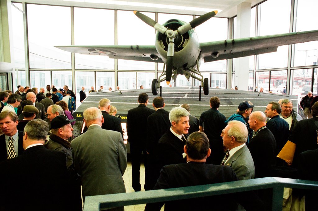 An exhibit commemorating Lieutenant Commander Edward Henry 'Butch' O'Hare is unveiled at O'Hare airport - Chicago Sun-Times