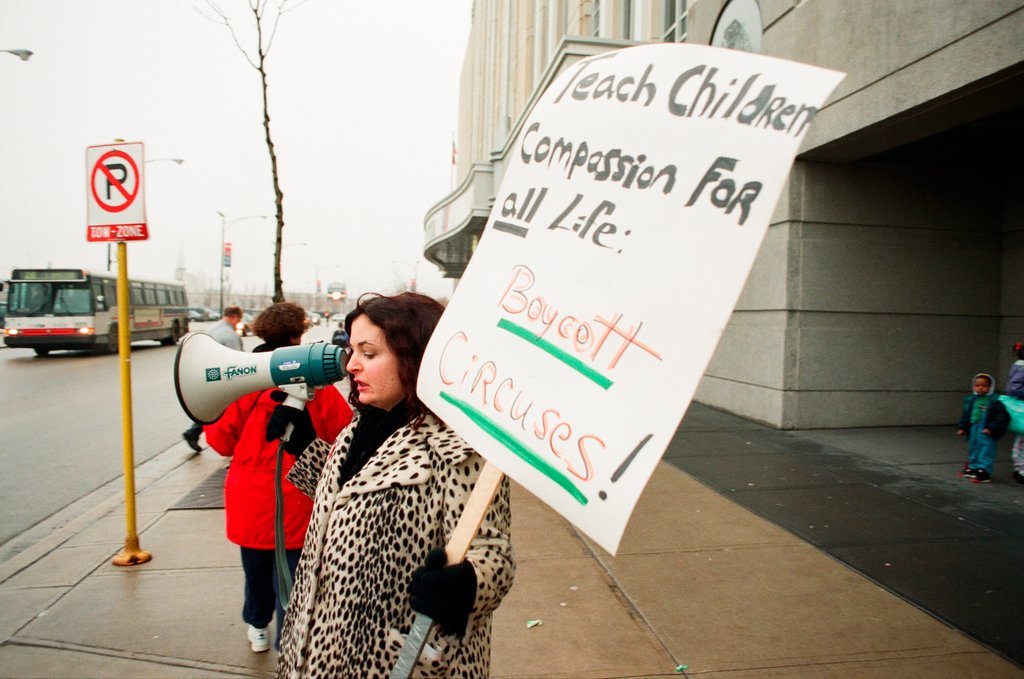 An animal rights organization protests outside of the United Center while the circus performs - Chicago Sun-Times
