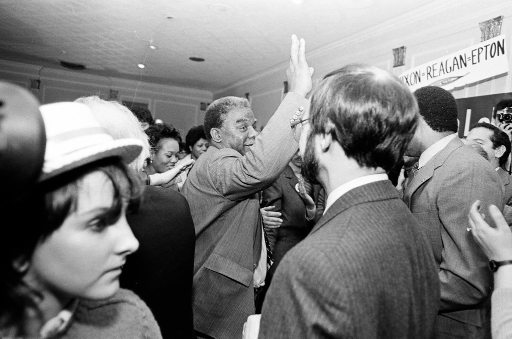 Harold Washington campaigns at the Belmont Hotel and Hillman's Food Store - Pete Souza for Chicago Sun-Times