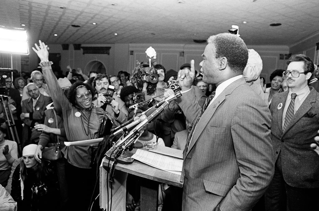 Harold Washington campaigns at the Belmont Hotel and Hillman's Food Store - Pete Souza for Chicago Sun-Times