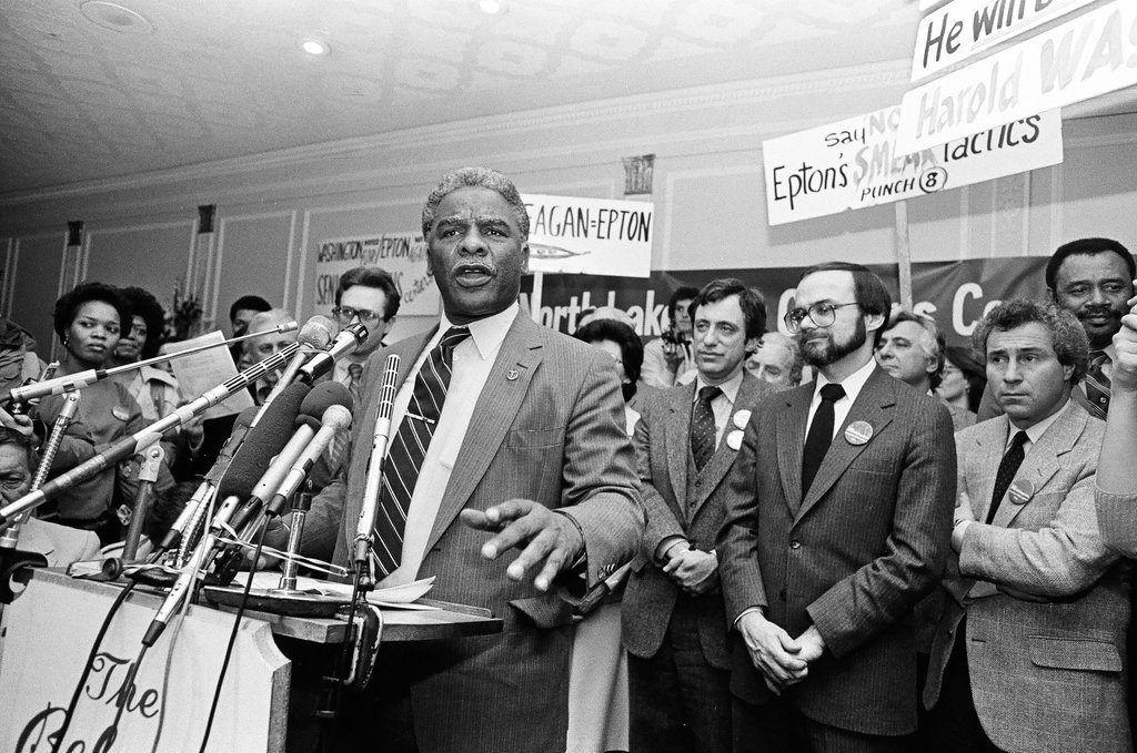 Harold Washington campaigns at the Belmont Hotel and Hillman's Food Store - Pete Souza for Chicago Sun-Times