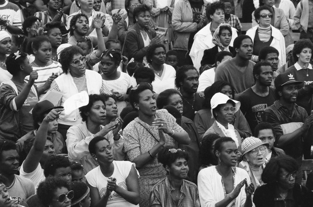 Crowds watch gospel singers perform on stage at the first Thomas A. Dorsey Gospel Festival - Chicago Sun-Times