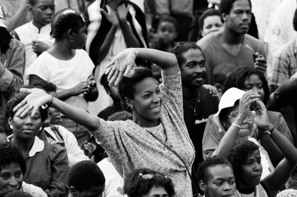 Crowds watch gospel singers perform on stage at the first Thomas A. Dorsey Gospel Festival - Chicago Sun-Times