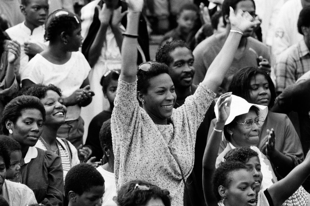 Crowds watch gospel singers perform on stage at the first Thomas A. Dorsey Gospel Festival - Chicago Sun-Times