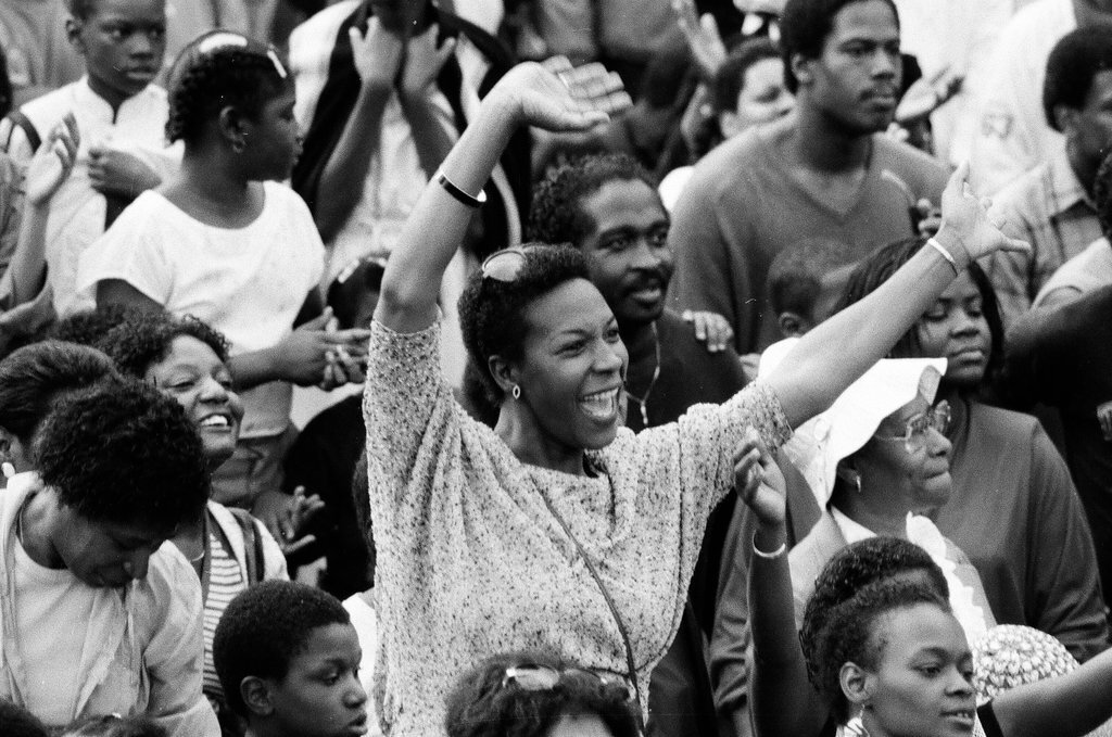 Crowds watch gospel singers perform on stage at the first Thomas A. Dorsey Gospel Festival - Chicago Sun-Times