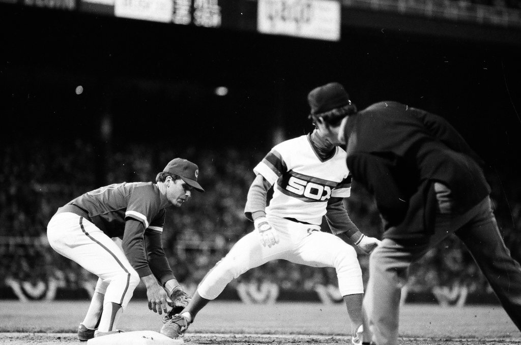 Mayor Harold Washington throws the opening pitch for a baseball game of the Cubs against the White Sox - Chicago Sun-Times