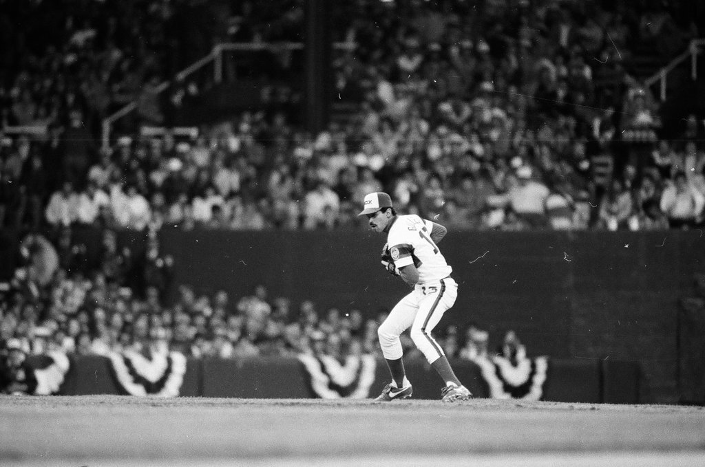 Mayor Harold Washington throws the opening pitch for a baseball game of the Cubs against the White Sox - Chicago Sun-Times