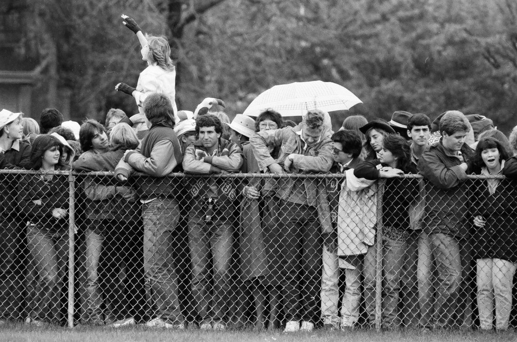 President Ronald Reagan arrives via helicopter at Deerfield High School - Chicago Sun-Times