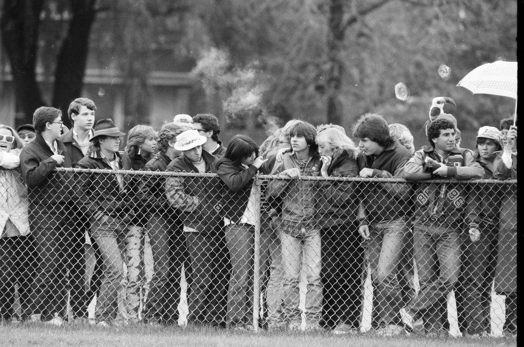 President Ronald Reagan arrives via helicopter at Deerfield High School - Chicago Sun-Times