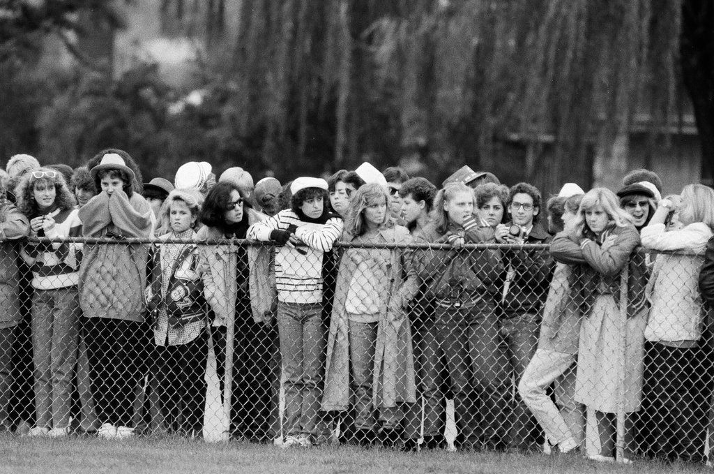 President Ronald Reagan arrives via helicopter at Deerfield High School - Chicago Sun-Times