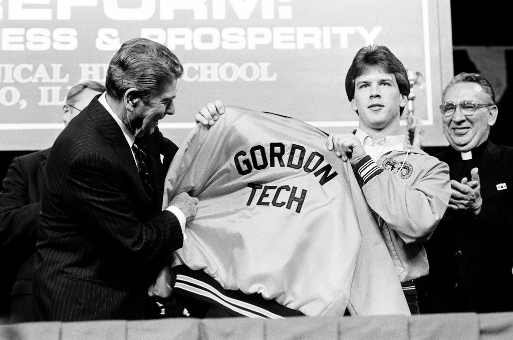 President Ronald Reagan speaks to students at Gordon Technical High School - Chicago Sun-Times
