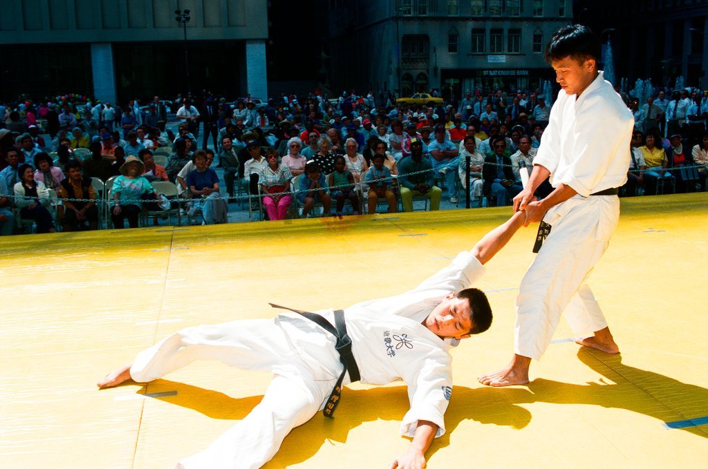Individuals demonstrate Aikido martial art sequences at Daley Plaza - Chicago Sun-Times