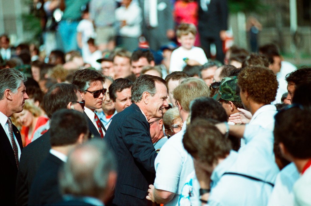 President George H.W. Bush arrives at O'Hare airport for his re-election campaign - Chicago Sun-Times