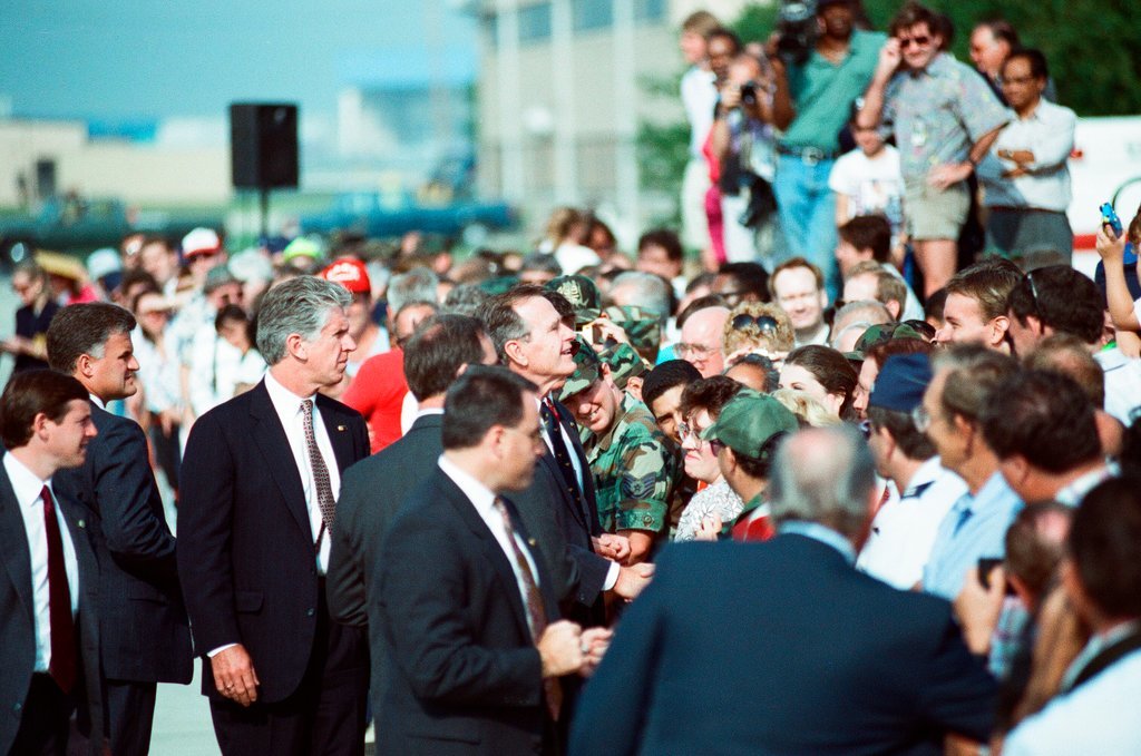 President George H.W. Bush arrives at O'Hare airport for his re-election campaign - Chicago Sun-Times