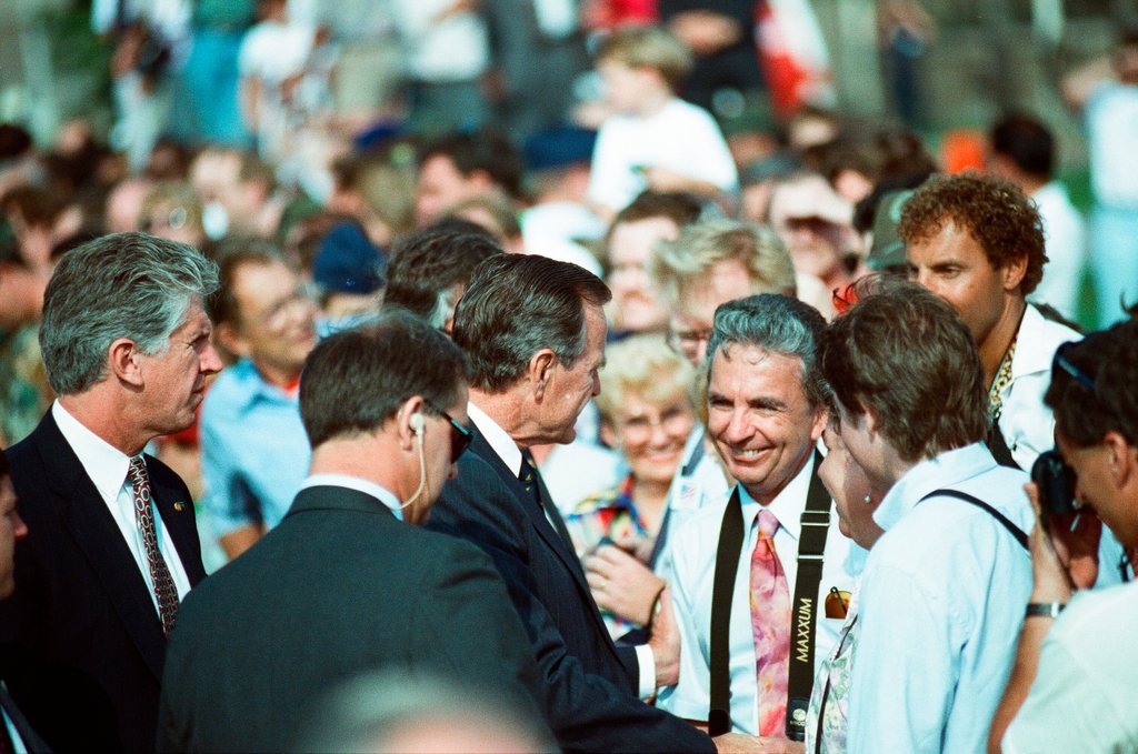 President George H.W. Bush arrives at O'Hare airport for his re-election campaign - Chicago Sun-Times