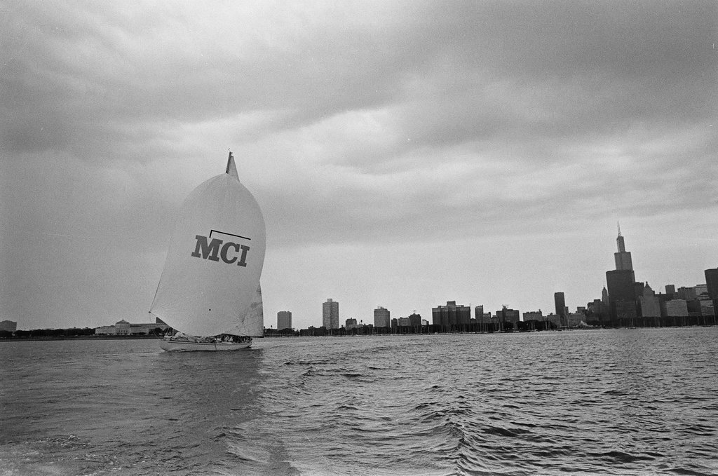 Sailors aboard the 12-meter yacht, Windancer, battle the wind on Lake Michigan - Chicago Sun-Times