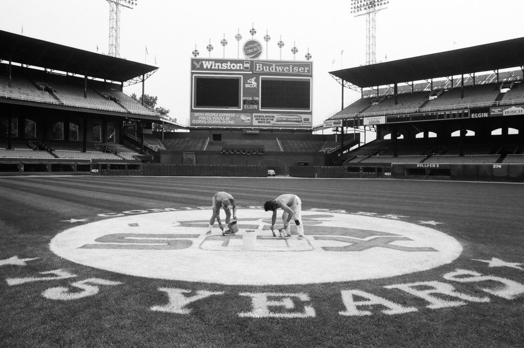 Center field of Comiskey Park now has a '75 Years' sign to commemorate the park's opening - Chicago Sun-Times