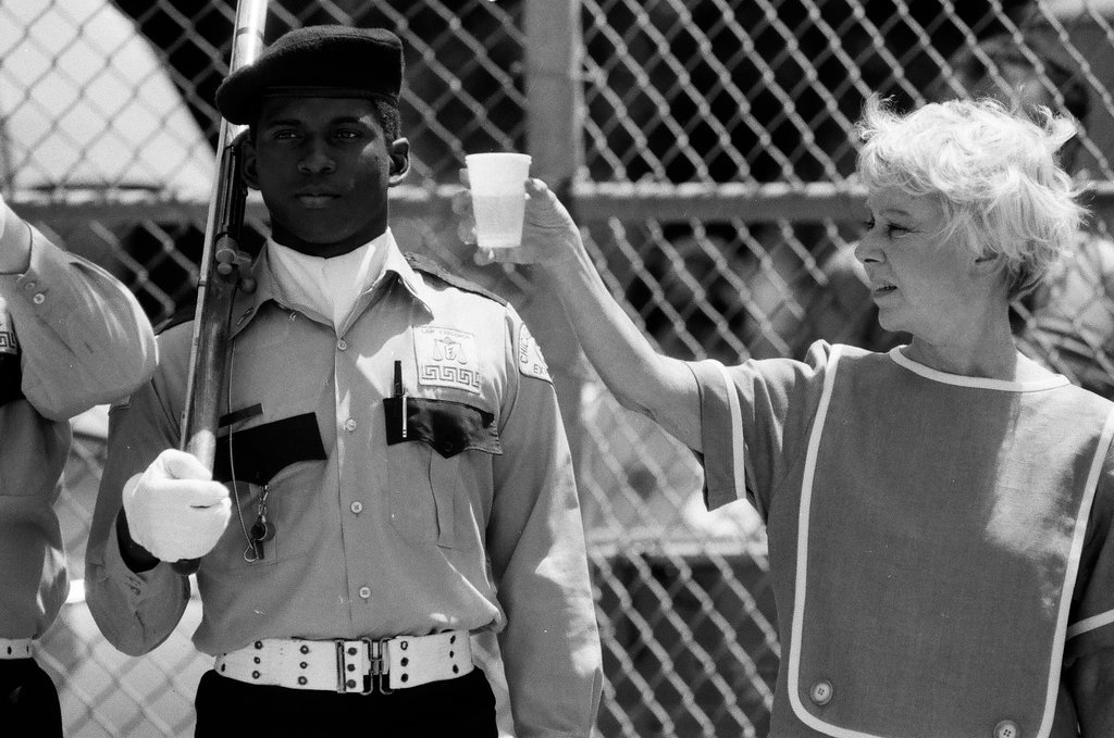 Former mayor Jane Byrne throws the first pitch to begin the Puerto Rican summer softball league season - Chicago Sun-Times