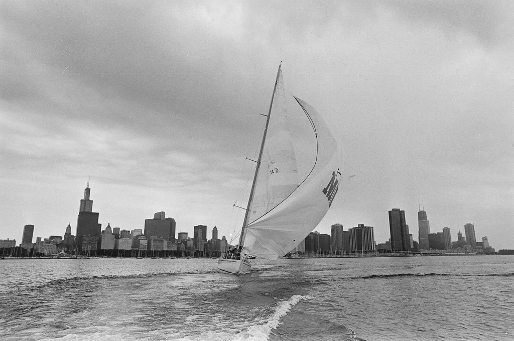 Sailors aboard the 12-meter yacht, Windancer, battle the wind on Lake Michigan - Chicago Sun-Times