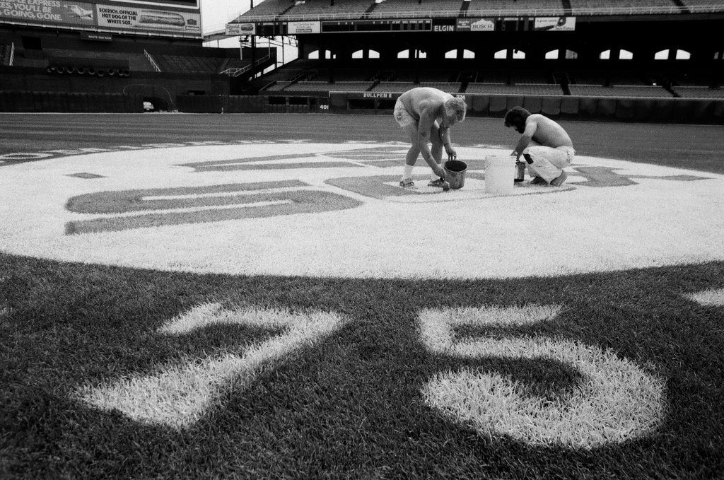 Center field of Comiskey Park now has a '75 Years' sign to commemorate the park's opening - Chicago Sun-Times
