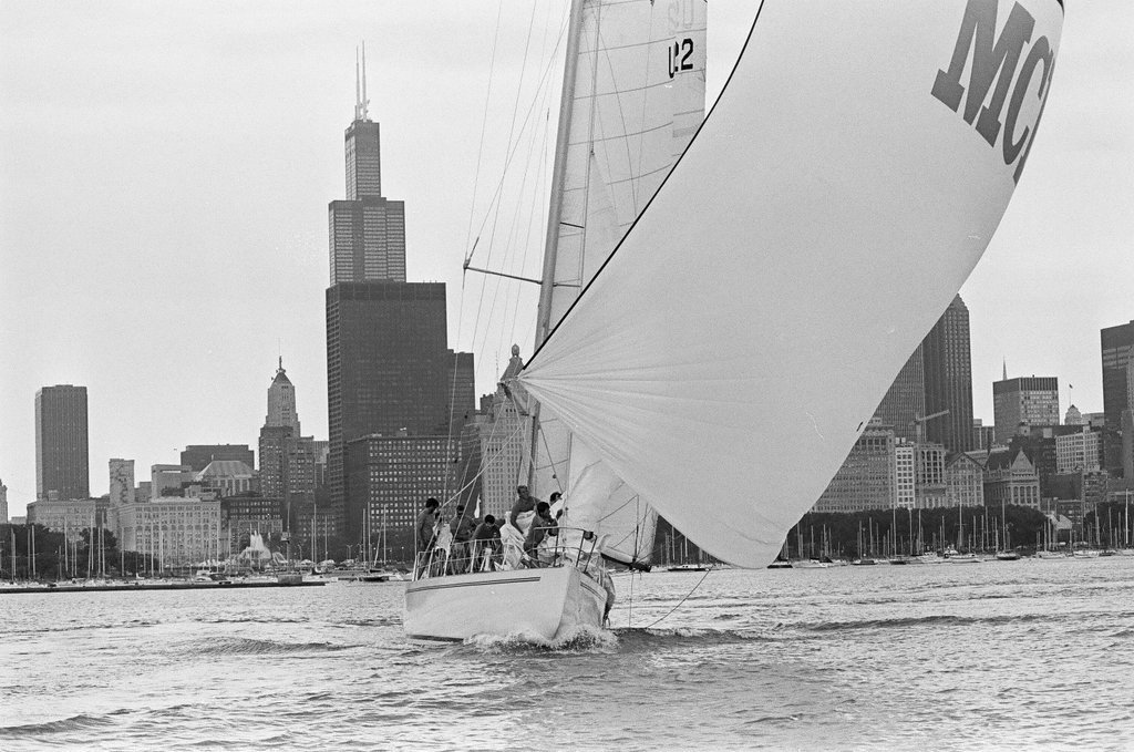 Sailors aboard the 12-meter yacht, Windancer, battle the wind on Lake Michigan - Chicago Sun-Times