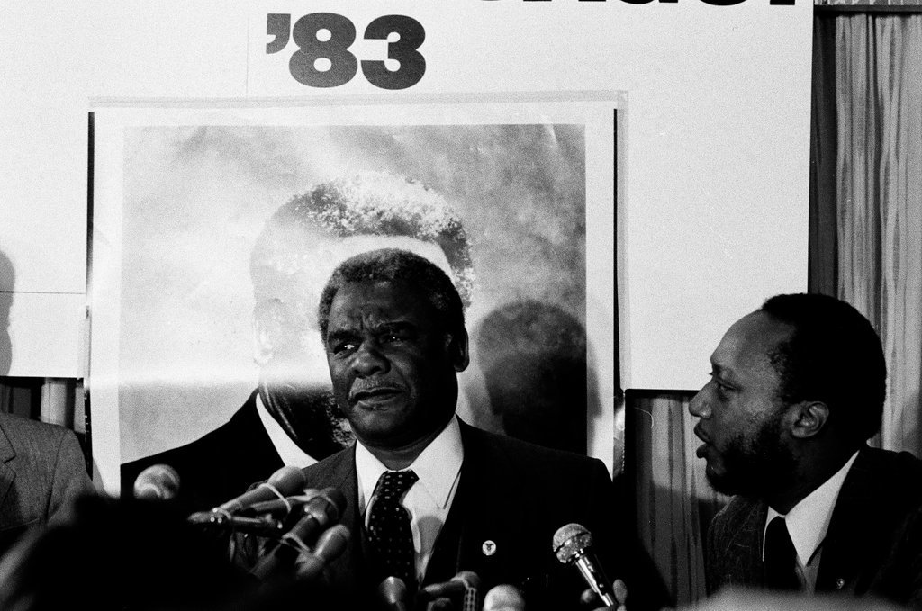 United States Representative Harold Washington announces his candidacy for mayor - James (Jim) Klepitsch for Chicago Sun-Times
