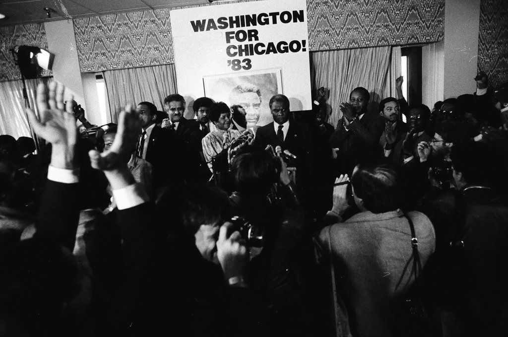 United States Representative Harold Washington announces his candidacy for mayor - James (Jim) Klepitsch for Chicago Sun-Times
